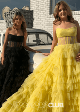 Miriam | Sparkle A Line Tiered Tulle Hot Pink Formal Dress Stores Near Me - Price #price_variant_lowest# - Black - PromDressClub